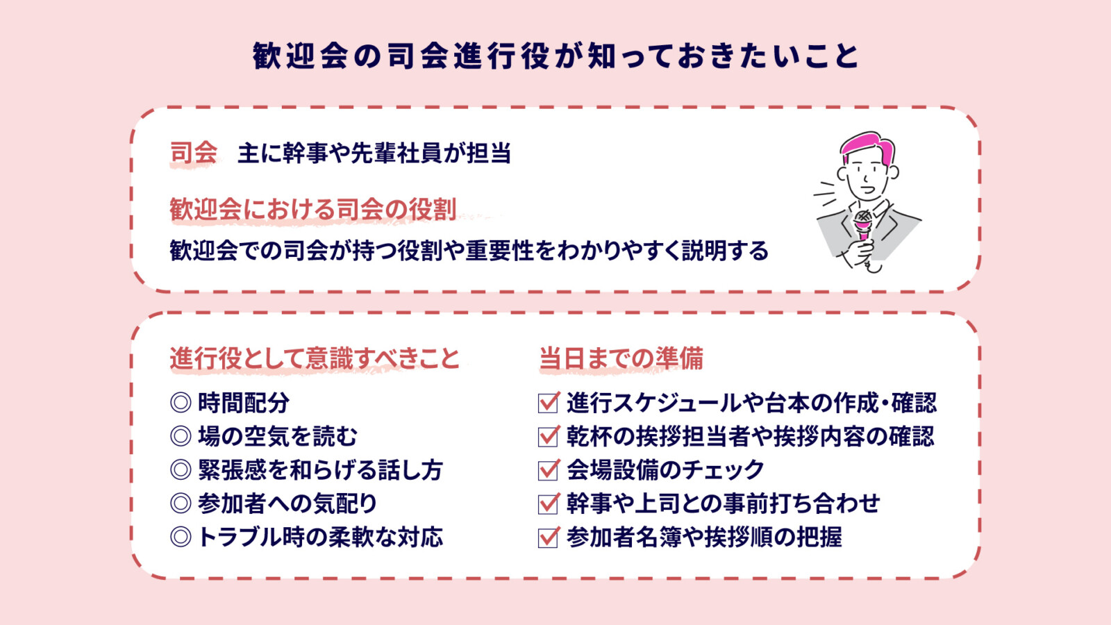 歓迎会の司会進行マニュアル！成功させるコツと台本例・注意点を徹底解説